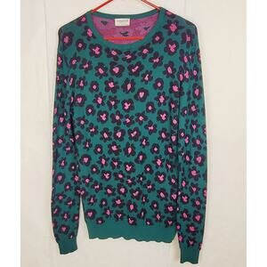 Sugarhill Brighton green pink floral tunic sweater size 10 Boho Vibrant Maximal